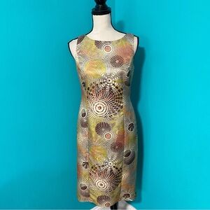 Bigio Collection 2 Orange Green Brown Metallic Sleeveless Sheath Dress